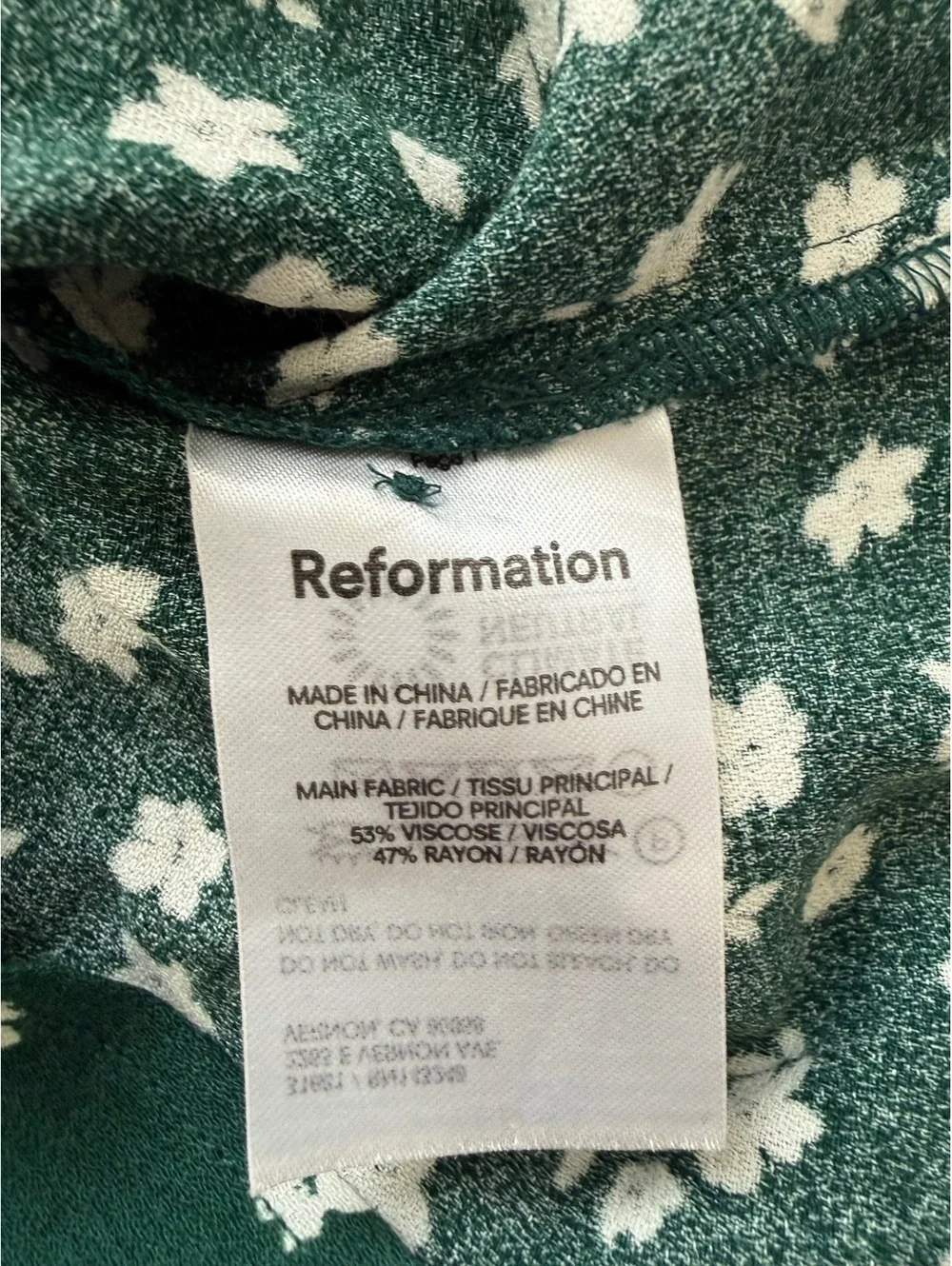 Reformation Nell Top Annette Green Floral V-Neck Button Blouse Size Small XS